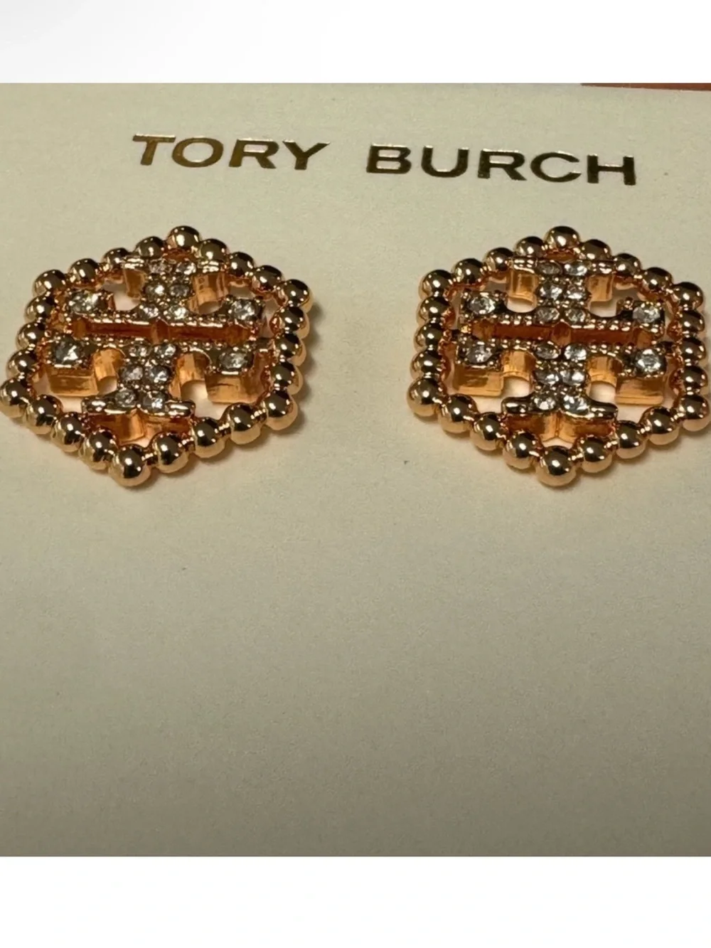 Tory Burch New Milgrain Hex Pavé Rose Gold Stud Earrings $139